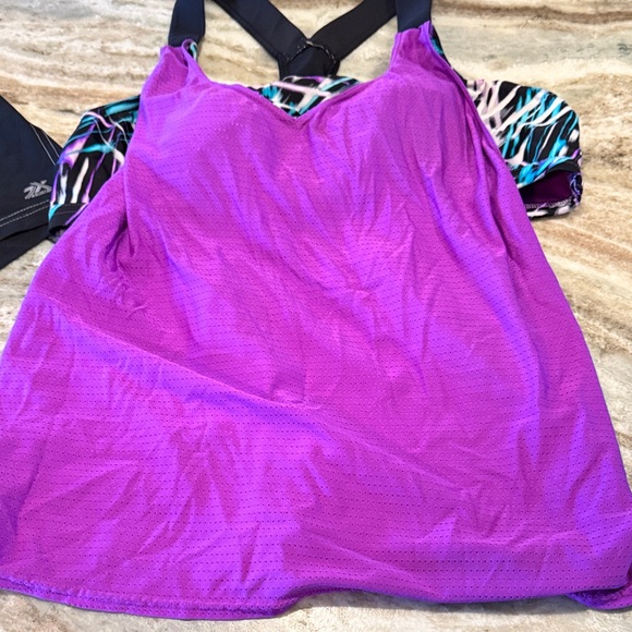 Purple Tankini Swim Top with Black Swim Shorts - Picture 2 of 6